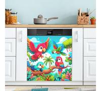 Cute Cartoon Parrots Dishwasher Magnetic Sticker Kitchen Decor, Decorative Refrigerator Magnetic Decals Magnet Refrigerator Dishwasher Sticker 23" x 26"