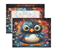Cute Cartoon Penguin 3 Ring Binder Clear Binders Pencil Pouches Bags Case(2 Pack)