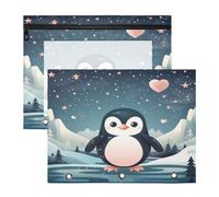 Cute Cartoon Penguin 3 Ring Binder Clear Binders Pencil Pouches Bags Case(2 Pack)