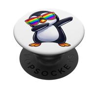 Cute Cartoon Penguin Dabbing with Rainbow Sunglasses PopSockets Adhesive PopGrip