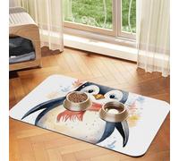 Cute Cartoon Penguin Dog Food Mat, Absorbent Pet Feeding Mat for Food and Water Bowls Non-Slip Placement Pad for Floors Waterproof Quick Dry Water Dispenser Mat for Dogs Puppy Cats 12x18 Inch