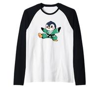 Cute Cartoon Penguin Karate Kids Design Raglan Baseball Tee