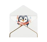 Cute Cartoon Penguin Luxury Pearl Paper Greeting Card With Gold Border, Blank Inside, With Envelope - Birthday, Wedding, Christmas, Valentine