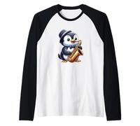 Cute Cartoon Penguin Saxophonist Jazz Music Raglan Baseball Tee