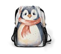 Cute Cartoon Penguin Sports Drawstring Backpack,Packsack with Shoe Compartment And Wet Proof Pocket for Youth