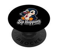Cute Cartoon Penguin Wine Lover Sip Happens PopSockets Adhesive PopGrip