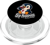 Cute Cartoon Penguin Wine Lover Sip Happens PopSockets PopGrip for MagSafe