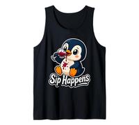 Cute Cartoon Penguin Wine Lover Sip Happens Tank Top