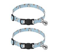 Cute Cartoon Penguins Bears Blue Collar with Bell for Dog Puppy 2 Pack Kitten Collars Adjustable 10.6 to 17.1 Inches