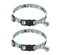 Cute Cartoon Penguins Teal Metal Bell Included Kitten Collar 2 Pack Adjustable Pet Collar