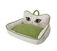 Cute Cartoon Pet Bed for Small Dogs & Cats, 54x43cm Corduroy Dog Sofa Bed with Raised Sides & Pillow, Washable PP Cotton Filled Calming Bed with Carry Handle, All Seasons