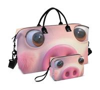 Cute Cartoon Pig Face Light Red Decorative Luggage Travel Bag Large Gym Bag with Toiletry Bag for Workout Foldable bolsas de para Mujer en Avion