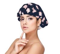 Cute Cartoon Pig Print Satin Silk Bonnet for Sleeping Women, Adjustable Double Layer Satin Hair Bonnet Night Sleep Cap for Curly Hair