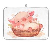 Cute Cartoon Piglet Pig Microfibre Dish Drying Mat - 60 x 45 cm Absorbent Drying Mat Coffee Machine Mat Dishes Rack Mat Countertop Protector Mat