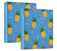 Cute Cartoon Pineapple Blue Round Ring Binders 1.5 Inch 3 Ring Binder with Clipboard Holds 200 Sheets Office Home School