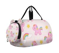 Cute Cartoon Pink Rainbow Horse Small Gym Bag with Shoes Compartment Lightweight Gymnastics Sports Bag for Boys and Girls