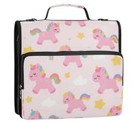 Cute Cartoon Pink Rainbow Unicorns 3 Rings 1.5 inch Zipper Binder Organizer with Handle and Removable Shoulder Strap Easy to Carry School Binders Organizer Suitable for Middle School Gestor de