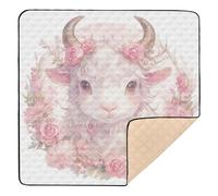 Cute Cartoon Pink Rose Goat Soft Thick Baby Gym & Activity Mat for Indoor Outdoor Water Resistant Foldable Infant Play Mat for Baby Toddler Infant, 50'' x 50''alfombra de juego
