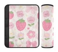 Cute Cartoon Pink Strawberry Flowers 2 Pack Strap pad Release Stress to Your Neck and Shoulders for SUV forro para cinturon de segurida