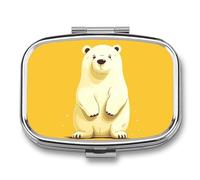 Cute Cartoon Polar Bear Pill Box 2 Compartment, Portable Pill Case with Mirror for Pocket Purse Travel, Mini Metal Medicine Organizer for Vitamins Fish Oil