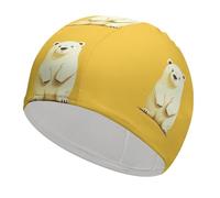 Cute Cartoon Polar Bear Swim Cap for Adult, Elastic Fabric Swimming Cap, Comfortable Bathing Cap for Long & Short Hair