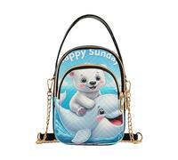 Cute Cartoon Polar Bear Whale Shoulder Handbags for Women Floral Chain Strap Cell Phone Purse Quilted Zipper Lady Bowler Satchel