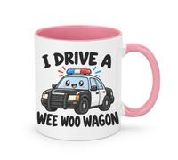 Cute Cartoon Police Car 11oz Ceramic Coffee Mug I Drive A Wee WOO Wagon | Police Appreciation Cute Graphic Drinkware, Gifts for Police Officers