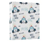 Cute Cartoon Police Cars 1 and A Half Inch Binders 3 Ring with 3 Interior Pockets, Decorative Three Ring Binder Durable Basic Binders for Work School Office, 1 Pack