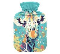 Cute Cartoon Pop Art Giraffe Turquoise Cute hot Water Bottle with Soft Cover, 2L Warm Water Bottle for Bed for Sore Muscle, Hand Feet Warmer, compresas calientes para el vientre
