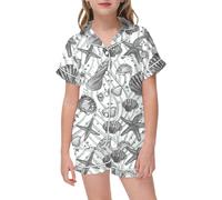 Cute Cartoon Print ilk Satin Pyjamas for Kids Button Down Short Sleeve Silky js Boys Girls 2025 Stylish Print Loungewear Top Shorts 2 Piece Nightclothes Matching Outfits (Grey, 2-3 Years)