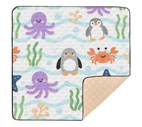 Cute Cartoon Purple Animal sea Penguin Soft Thick Baby Play Mat for Indoor Outdoor Waterproof Activity Entertainment Mat for Baby Toddler Infant, 50'' x 50''