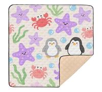Cute Cartoon Purple Starfish Penguin Soft Padded Baby Playmat for Indoor Outdoor Cozy Breathable Tummy Time & Crawling Mat for Babies Infants Toddlers, 50'' x 50''