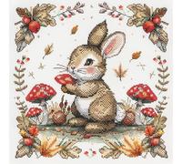 Cute Cartoon Rabbit and Mushrooms DIY 11CT Counted Cross Stitch Kits for Beginners Easy Stamped Fabric Embroidery Needlecraft Art Wall Decor 38x38cm(1)