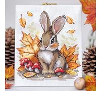 Cute Cartoon Rabbit and Mushrooms DIY 11CT Counted Cross Stitch Kits for Beginners Easy Stamped Fabric Embroidery Needlecraft Art Wall Decor 38x38cm(7)