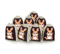 Cute Cartoon Rabbit Bunches Pocket Cotton And Hemp with Drawstring 8 Pieces Reusable Gift Bags Jewelry Pouch for Wedding DIY Craft Party (4.9 X 6.7 Inch)