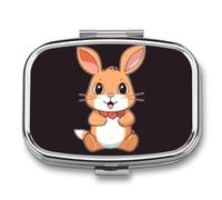 Cute Cartoon Rabbit Pill Box 2 Compartment, Portable Pill Case with Mirror for Pocket Purse Travel, Mini Metal Medicine Organizer for Vitamins Fish Oil