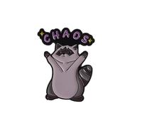 Cute Cartoon Raccoon Brooch for Women Men Novelty Kawaii Animal Badge Creative ‘CHAOS' Letter Enamel Pins Backpacks Bag Hat Jacket Clothing DIY Decor Jewelry Funny Lapel Pin Buttons Brooches