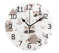 Cute Cartoon Raccoons Butterfly Wall Clocks Wall Clock Round Decorative Clock For Living Room Indoor Classroom 25Cm