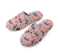 Cute Cartoon Racoon Women's Cotton Slippers Memory Foam Cozy House Shoes With Anti Slip Sole