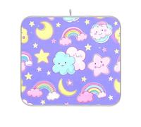 Cute Cartoon Rainbow Star Purple Peach Drying Dish mat Reusable Rectangle Small Dish Drainer mat 16x18 Easy Clean Decorative Home Decor Essentials