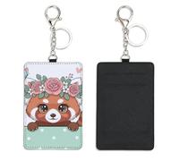 Cute Cartoon Red Panda Golf Card Holder with Keyring Bus Pass Holder for Men Women with 2 Card Slots Slim Wallet for Nurse Teacher Student Meal Bank Credit Cards Daily Use Bus Driver Accessories