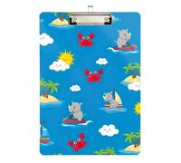 Cute Cartoon Rhino Blue Clipboard Acrylic Cute Clipboard Cute Decorative Letter Size Clipboards, A4 Letter Size 12.5 x 9 Inches Silver Clip, Silver12x9in