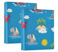 Cute Cartoon Rhino Blue Three Ring Binder 1.5 Inch, Flexible D Ring Binders with Pockets, 3 Ring Binders for School, College, Office, one sizex1