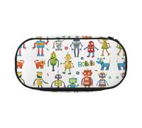 Cute Cartoon Robots Cute Aesthetic Big Capacity Zipper Pencil Cases Pen,Portable Office Desk Organizer for Adults