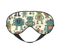 Cute Cartoon Robots Double-Sided Silk Sleep Mask, Adjustable Light Blocking Eye Mask for Travel, Men & Women, Soft Comfortable Blindfold 20x10cm