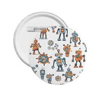 Cute Cartoon Robots -Print Custom Round Enamel Pin - Alloy Metal Lapel Badge For Jacket, Bag, Gift Idea.