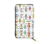 Cute Cartoon Robots Print Leather Long Clutch Wallet – Fashionable Personalized Wallet, Multiple Card Slots, Gift Ready, Black, One Size