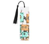 Cute Cartoon Robots Printed Metal Bookmarks S - Black Lightweight Aluminium Book Marker for Books, Journals & Gifts, Ideal Book Lovers, Holiday Decor & Crafts