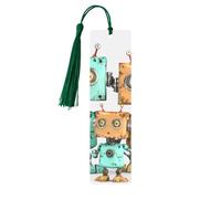 Cute Cartoon Robots Printed Metal Bookmarks S - Dark Green Lightweight Aluminium Book Marker for Books, Journals & Gifts, Ideal Book Lovers, Holiday Decor & Crafts