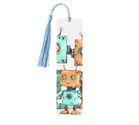 Cute Cartoon Robots Printed Metal Bookmarks S - Sky Blue Lightweight Aluminium Book Marker for Books, Journals & Gifts, Ideal Book Lovers, Holiday Decor & Crafts